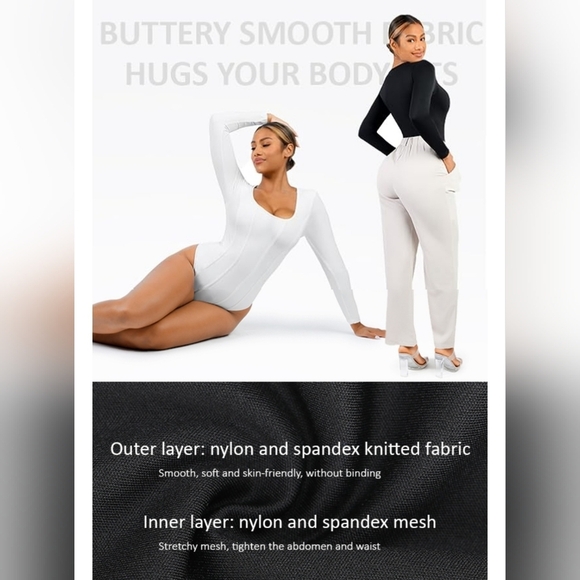 Women's White Long Sleeve Shapewear Bodysuit - Picture 10 of 11